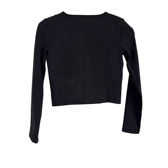 Le Ore Veneto Deep V Neck Long Sleeve Top in Black XSmall New Womens Crop - Picture 7 of 12